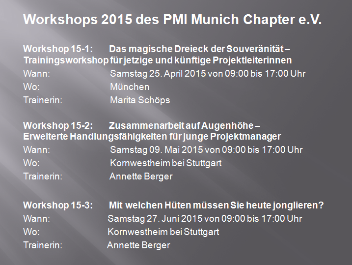 Projektwerkstatt im Programm des PMI Munich Chapter e.V.
